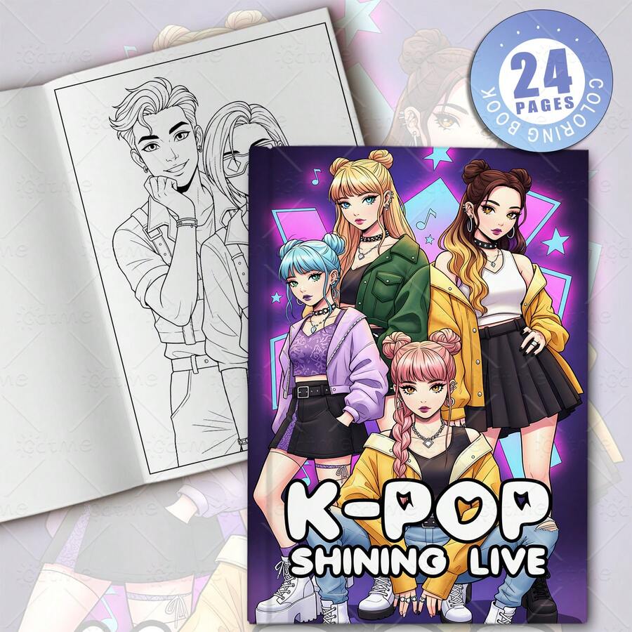 Sách tô màu sân khấu K-Pop ấm áp và rực rỡ: Những cảnh sân khấu thần tượng hoạt hình đáng yêu (trang phục biểu diễn, micro và phông nền lấp lánh) - Giấy dày cao cấp được nâng cấp, 24 trang, sách tô màu dành cho người lớn, dễ sử dụng, thiết kế tối giản khổ lớn, giúp thư giãn cơ thể và tâm trí (tô màu không gian ấm áp), nghệ thuật giải trí sáng tạo - Quà tặng Ngày Valentine, Quà tặng Năm mới