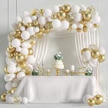 Kit de arco de balões branco e dourado com 106 peças, ideal para decoração de casamentos, aniversários, formaturas, Dia dos Namorados, feriados e Dia das Mães - adereço decorativo para fotos em ambientes internos e externos, com balões de látex. - Multicolorido - Ver 7