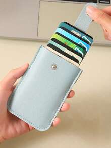 1个钱包式信用卡夹,超薄简约前置口袋RFID屏蔽PU皮革卡套,便携式纯色口袋钱包,带纽扣和可折叠卡槽,适合女性作为旅行收纳包、化妆包、旅行收纳袋使用,大容量化妆品收纳盒,可存放口红、化妆刷、护肤品、手机、硬币、小物件,用途广泛,居家、送礼、度假和节日(万圣节、圣诞节)皆宜,波西米亚风格 - 彩色 - 查看 13