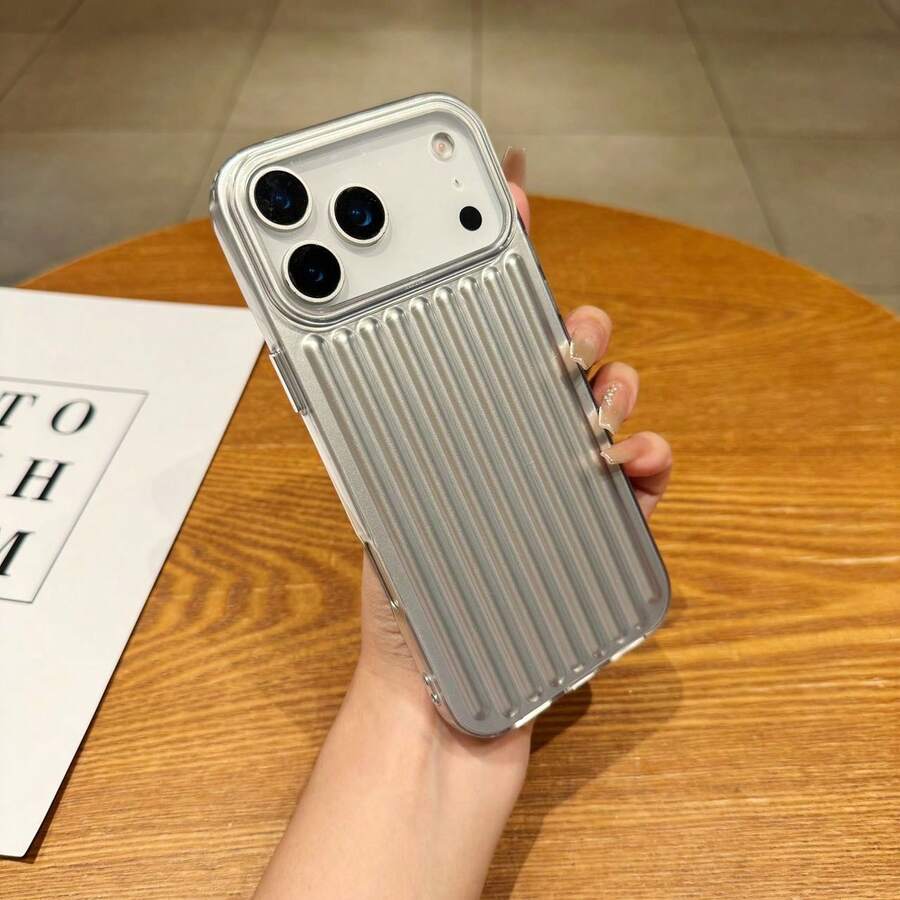 3D Reflective Cylinder Matte Silver Phone Case Compatible With Apple 17/16 Pro Max/15/14/13/12/11/Plus/Pro, Suitcase Texture Shockproof Protective Cover