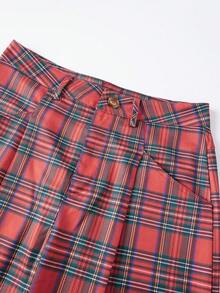 Womens Fall Plaid Pants Casual Loose Fit Stylish Mid Rise Wide Leg Trousers For Daily Life - Red - View 3