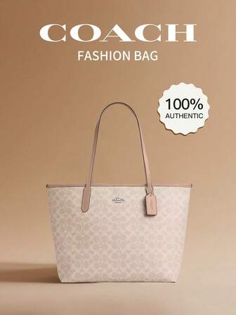 Coach City 33 Classic Monogram Snap Closure Coated Canvas Tote Bag Tote Bag Shopping Bag Handbag Large Size Women's