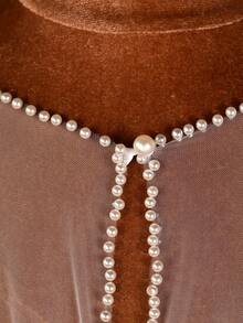 1件极简主义女士珍珠披肩，轻薄柔软网纱短款开衫，适合搭配连衣裙和短外套 - 香檳色-C - 查看 6