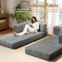 78'' No Assembly Corduroy Cloud Couch For Living Room - Ergonomic Deep Seat Sectional Sofa With Memory Foam For Reading, Rest & Sleep, Convertible Sofa Cama & Spacious Sofa For Living Room - 淺灰色 - 查看 7