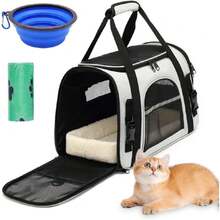 Transportadora para Perro y Gato. Cojín de Felpa con Correas Ajustables para los Hombros. Transportadora para Perro Chico, Adecuado para Mascotas Pequeñas y Medianas.con Bol + Bolsa. (Negro gris),37423892 - Multicolor - Ver 1