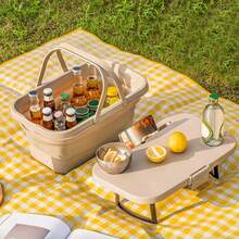 Cesta de picnic de 16 l con mesa multifuncional, plegable con asa y tapa, impermeable, ideal para camping, fiestas al aire libre, playa, pesca, senderismo y camping (caqui). - Albaricoque - Ver 1