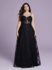 V-Neck, See-Through Embroidery, Lace, Long-Sleeved, Large-Swing High-End Black Wedding Dress - Black - View 3