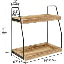 Bathroom Organizer Countertop, Counter Organizer, 2-Tier Standing Storage Shelf With Basket, Wood Tray For Skincare Vanity Organizer, Countertop Storage Shelf For Organizing Bathroom Kitchen Office Desk Vanity Cosmetic Balcony - 木質色 - 查看 4