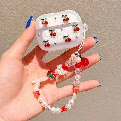 Adorable Red Cherry-Decorated Earphone Case & Cherry Chain Charm. Compatible With 1/2/3/4/Pro/Pro2/Pro3, Shockproof And Dustproof, Made Of Epoxy Resin TPU Material, Making It The Perfect Gift For Your Best Friend Or Girlfriend, Suitable For Special Occasions.