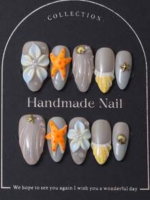 10 قطعة/مجموعة ملصقات أظافر بشكل لوز مصنوعة يدويًا على الطراز الفرنسي الأصفر Y2K وبنقوش ثلاثية الأبعاد محفورة يدويًا وبنجوم بحرية مرسومة يدويًا وبتصميم تدرج صدفي مطعم للزينة الأظافر. قطعة واحدة من جيلي جل وقطعة واحدة من مبرد أظافر، مناسبة للاستخدام اليومي وكذلك لأزياء مهرجان كوتشيلا الموسيقي، وأظافر مضغوطة ومنتجات العناية بالأظافر.
