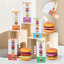 1 Set Giocattolo Bambini Casa Hamburger, Giocattolo da Cucina Simulazione per Bambini Maschi e Femmine, Set Casa Simulazione in Legno con Hamburger Smontabile, Giocattolo Puzzle Bambini con Carte Abbinamento Multiplo, Regali Interattivi Genitore-Figlio - Multicolore - Visualizzare 5
