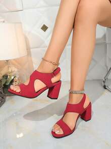女士尖头粗跟凉鞋，时尚闭趾套脚穆勒鞋，春夏百搭 - 紅色 - 查看 3