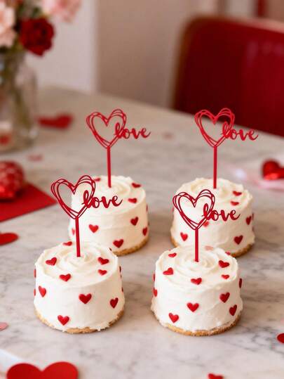 50 piezas Decoraciones para pasteles con forma de corazón rojo, de material acrílico, adecuadas para el Día de San Valentín, Día de la Madre, cupcakes, cumpleaños, bodas y otras ocasiones, se pueden usar para aniversarios, fiestas, regalos, decoración de pasteles, citas de pareja