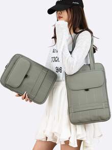 14-Inch Computer Vertical Shoulder Bag, Solid Color Quilted, Large Capacity Multi-Pocket Design With Zipper Closure, Lightweight & Durable Shock-Absorbing, Multi-Color Options, Versatile For Commuting, Business, Casual, School And Daily Use Tote Bag - Multicolor - View 6