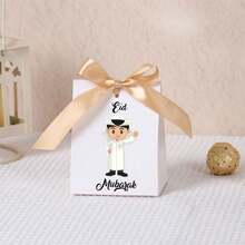 10pcs Eid Mubarak Paper Gift Box Cartoon Muslim Kid Pattern With Ribbon Bow Eid Al-Fitr Candy Chocolate Packaging Box For Festival Party - Eid Al-fitr Mini Standee - View 12