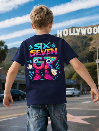 男童休闲印花圆领短袖T恤，夏季上衣