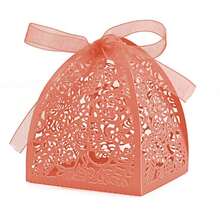 50 Pieces Beauty Laser Cut Favor Boxes DIY Wedding Birthday Gift Candy Boxes With Ribbons (Pink),Pink - Pink - View 1