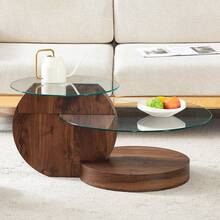 Modern And Minimalist Tempered Glass Dining Table, Coffee Table, Multi-Layered Design, High-Quality MDF Material As Support. - Mocha Brown - View 10