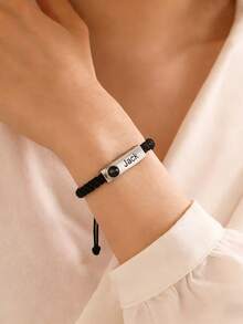 2pcs Customized Couple Projection Bracelet Set | Customized Simple Woven Rope Couple Photo Bracelet | Customized Woven Bracelet Set | Anniversary Bracelet For Couples - Customized Couple Bracelets - View 3