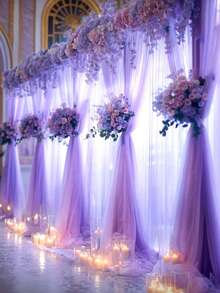 1 pièce/2 pièces/4 pièces Rideau de fond en tulle et organza violet, tissu transparent pour décoration de fête d'anniversaire, fiançailles, cérémonie de mariage, décoration de la maison, fournitures pour fête de mariage, arche de jardin de fête sur la plage, photobooth, intérieur et extérieur patio - Prune - Voir 5