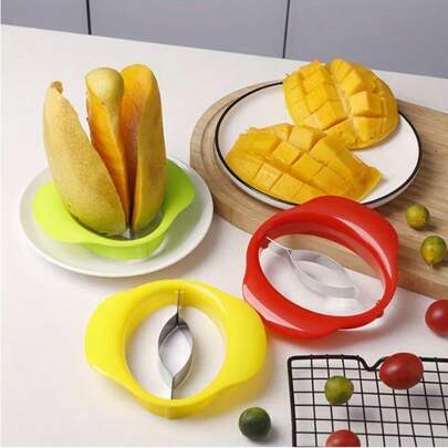 1pc Easy-Grip Mango Slicer – Durable Plastic Fruit Cutter With Sharp Blades For Easy Peeling & Core Removal, Creative Kitchen Gadget For Perfect Mango Slices, Home Cooking & Fruit Preparation Tool