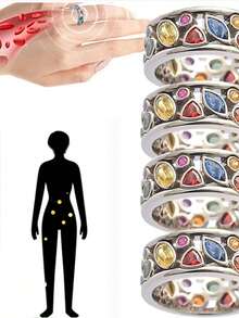 1 chiếc nhẫn đá thạch anh Tourmaline, trang sức thời trang nữ, nhẫn họa tiết hình học nhiều màu sắc đính đá Zirconia, nhẫn thiết kế đường lượn sóng, nhẫn hai tông màu đính đá Zirconia cho nữ, nhẫn đá thạch anh Tourmaline ion, nhẫn dẫn lưu bạch huyết. - Nhiều màu - Xem 5