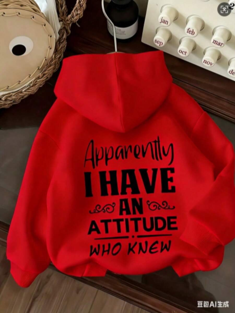 Plus Size Women's Winter Loose Hooded Sweatshirt Drawstring Design Autumn Winter Pullover Comfortable Casual Printed Design Pocket Fashion Soft Hoodie - White And Navy Off-The-Shoulder Cropped Top - 紅色 - 查看 1