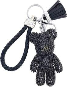 Llavero creativo y fresco con diseño de oso de diamante - Negro - Ver 8