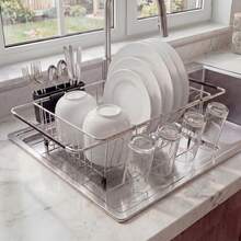 Dish Drying Rack In Sink, Expandable Stainless Steel Dish Drainers For Kitchen Counter, Dish Dryer Rack For Inside Sink, Over The Sink Dish Racks With Utensil Holder, Silver,Kitchen Sink Drain Strainer With Cutlery Holder & Cup Holder - Silver - View 8