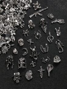 100 chiếc phụ kiện trang trí móng tay kim loại hình đầu lâu 3D, tay bắt chéo, dơi, trái tim, nhện, rắn và quỷ cho Halloween; Trang sức móng tay hình rắn, quỷ, đầu lâu, thỏ và xương dơi kiểu cổ điển; Đá quý móng tay kim loại phong cách Y2K cho các cô gái tự làm; Miếng dán móng tay acrylic cho ốp điện thoại, giày dép, quần áo và túi xách. - Nhiều màu - Xem 5