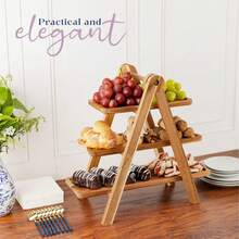 3 Tiered Tray Stand - Acacia Wood Serving Tray - Cupcake Stand | Food Board | Dessert Cake Platters - Set Of 3 Rustic Boards - 彩色 - 查看 7