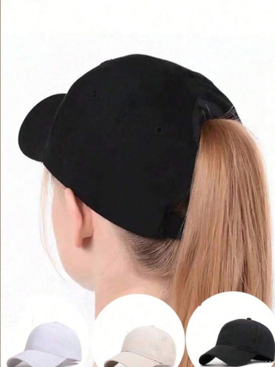 1pc Random Solid Color Ponytail Baseball Cap, Women Fashion Sports Visor Hat For Outdoor Sun Protection - Ponytail Baseball Cap - View 1
