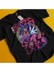 Men's Japanese Anime Theme T-Shirt - Retro Bohemian Style Crew Neck Shirt, Signature Print Design, Suitable For Both Comic Con And Daily Wear, Anime Theme Gift T-Shirt - 黑色 - 查看 8