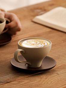 Handmade Ceramic Coffee Cup Set With Wooden Tray - Wabi-Sabi Style Pottery Tea Cup, Suitable For Cappuccino And Latte, Perfect For Afternoon Tea, Rustic Home Drinkware Gift - Multicolor - View 16