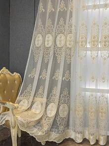 1 件奢华打孔欧式高端刺绣串珠薄纱窗帘，优雅设计，适合客厅、卧室、宫殿别墅