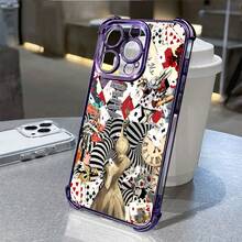 1pcs Wonderland Cards Vintage Illustration Phone Case Compatible with Apple Phone17ProMax 16 15 14Plus 11 12 13 ProMax Antidrop Phone Case Camera Protection Phone Case Funky Quirky Personality Cute Whimsical Can Be Given To Friends Can Be Given To A Lover - Morado - Ver 5