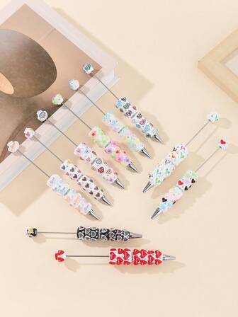 9 gör-det-själv flerfärgade blandade pärlpennor, handgjorda pärlpennset för flickor på alla hjärtans dag, söta färgglada pärlpennor, lämpliga för skol- och kontorsskrivande, alla hjärtans dag-presenter, minnessaker till par och dekorationer till högtider och fester