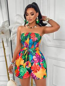 AIJ Sexy & Elegant Women's Strapless Jumpsuit, Random Floral Pattern Summer Vacation - Multicolor - View 5