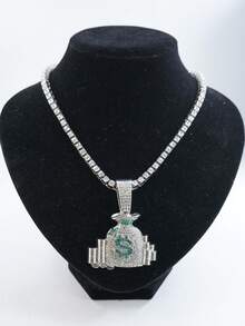 1pc Rhinestone Embellished Money Bag Pendant Necklace, Casual Wear Personalized Hip-Hop Cuban Chain Necklace For Men - Money Bag Pendant Necklace - View 13