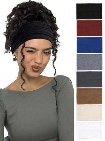 6pcs Wide Sports Fitness Sweatband, Breathable Quick-Dry Non-Slip Headband, Winter Fashion Headscarf, Women Headband, Fashion Scarf