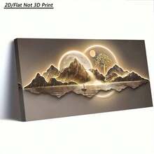 1 Piece Large Frame Canvas Painting Art Print,2D Canvas Painting,Golden Moonlight Mountain Landscape, High Quality Wall Art Printed Poster Can Be Hung Directly,Pine Frame, Autumn Decor- Perfect Gift For Art Lovers & Home Decor Enthusiasts - 彩色 - 查看 5