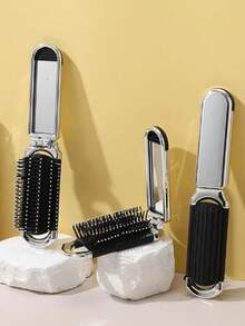 1pc Foldable Comb With Mirror, Multiple Colors Available, Foldable Design For Easy Carrying, Equipped With Mirror For Convenient Makeup Check, A Highly Practical Portable Comb - Black - View 11