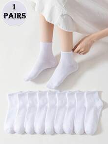 10 双女士白色透气舒适休闲短袜，适合女学生日常休闲穿着/校服 - 白色 - 查看 12