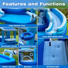 Spiral Single Slide Inflatable Water Park With Trampoline & Water Cannon, Pool Included, Dry & Wet Dual-Use, Summer Backyard Fun Toy(Blue And White ) (Oxford Material) - Multicolor - View 3