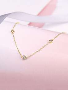 1 pieza Collar simple de plata de ley S925, un collar versátil de uso diario adecuado para mujeres - Dorado - Ver 4