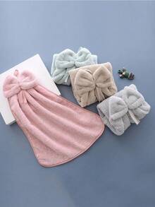 1pcs Bowknot Hand Towel, Coral Fleece Quick-Dry Hand Towel With Hanging Loop, Absorbent Soft Towel, Kitchen Cleaning Cloth, Bathroom Supplies, Tea Towel, Christmas Gift - 彩色 - 查看 5