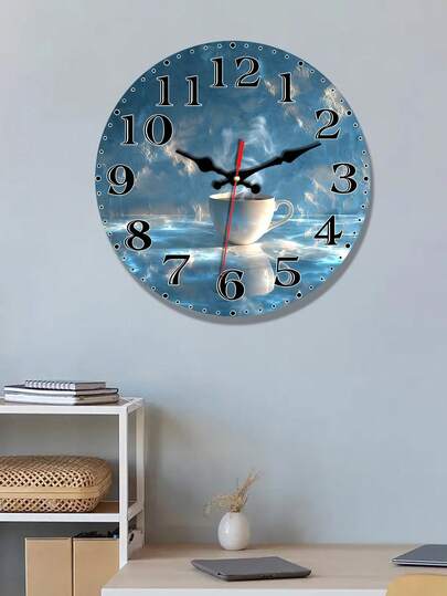 1pc Marble Texture Wooden Wall Clock - Large Black & White Marble Dial, Gold Hands, Gold Arabic Numerals, Round Modern Horizontal Wall Clock, Suitable For Home Office Decor, Silent Sweeping Movement, Elegant Housewarming Gift