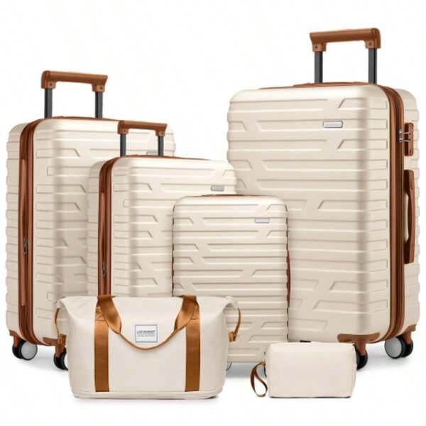 6-Piece Luggage Set With Duffel Bags, Expandable Hard-Shell Suitcases With Spinner Wheels And TSA Lock, Cream Color