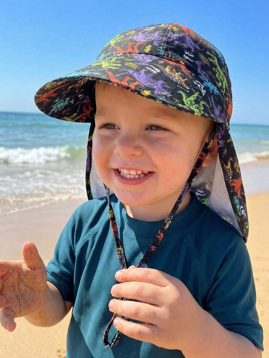 1pc Toddler Boys' Summer Hat, Dinosaur Series, Shark Series, Fashionable Bucket Hat, Versatile Sun Protection Shawl Hat, Extra Large Brim Sun Hat, Beach Hat