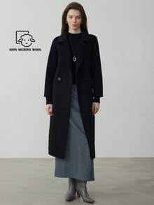 2025 New Arrival Premium 100% Wool Women's Reversible Loose Fit Wool Blend Warm Coat, Elegant Ladies Winter Outerwear - Black - View 5